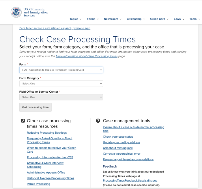 Check Case Processing Times